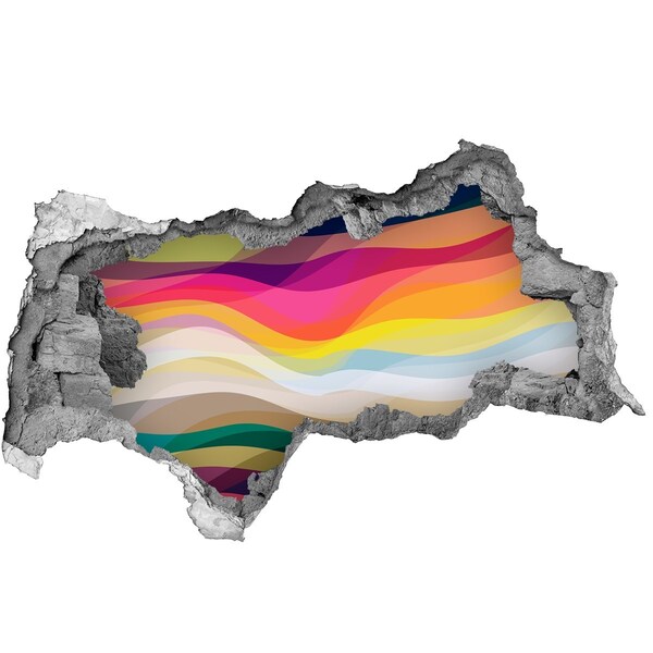 3D muursticker gescheurde muur Kleurrijke golven op een betonnen achtergrond