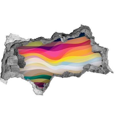 3D muursticker gescheurde muur Kleurrijke golven op een betonnen achtergrond