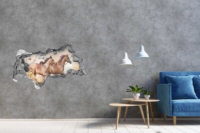 3D muursticker gescheurde muur Galopperende paarden in het wild