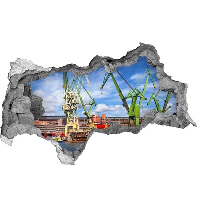 3D muursticker gescheurde muur Industriële haven in actie