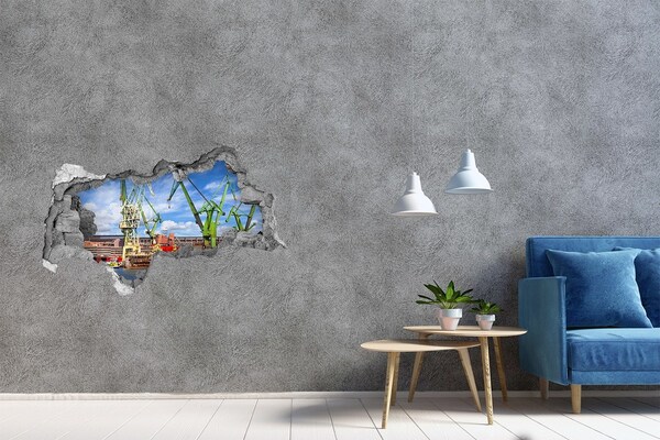 3D muursticker gescheurde muur Industriële haven in actie