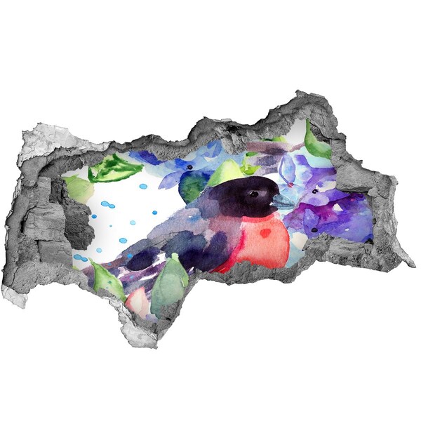 3D muursticker gescheurde muur Een vogel in een kleurrijke compositie