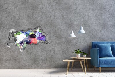 3D muursticker gescheurde muur Een vogel in een kleurrijke compositie
