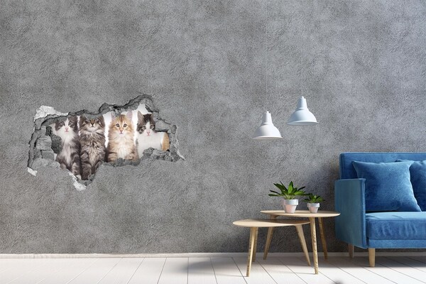 3D muursticker gescheurde muur Katten in een gat in de muur