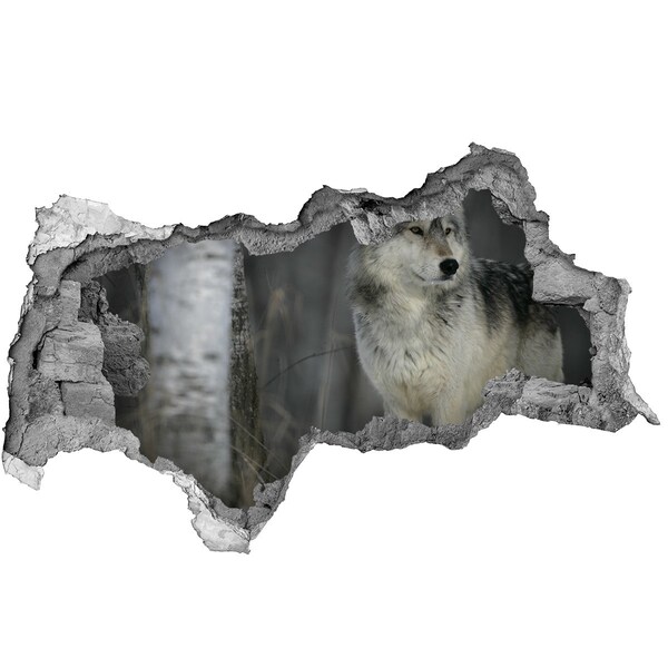 3D sticker gat in stenen muur Wolf in zijn natuurlijke habitat
