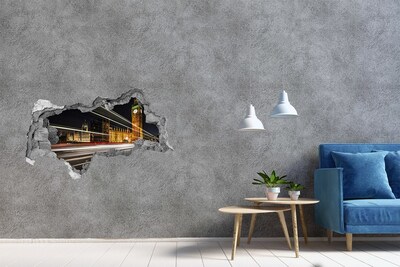 Zelfklevende 3D wandsticker illusie Londense bezienswaardigheden 's nachts