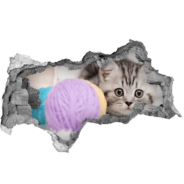 3D muursticker gescheurde muur Het kitten achter de muur