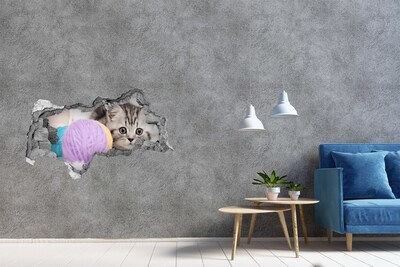 3D muursticker gescheurde muur Het kitten achter de muur