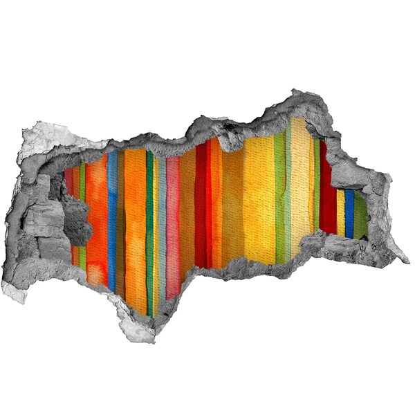 Wandsticker 3D doorkijk Kleurrijke strepen in een beschadigde muur