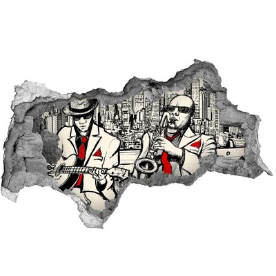 3D muursticker gescheurde muur Jazzscene in de stad