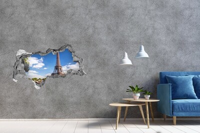 3D sticker gat in stenen muur De Eiffeltoren in Parijs
