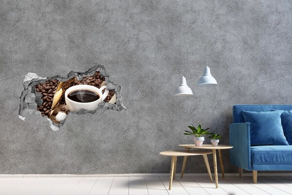 Zelfklevende 3D wandsticker illusie Koffie midden in de natuur