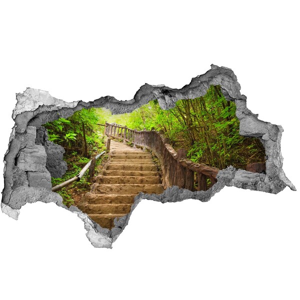 Zelfklevende 3D wandsticker illusie Bospad in de bergen