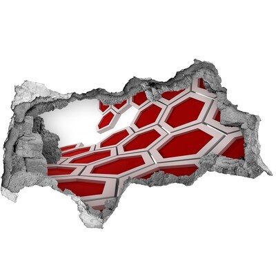 3D muursticker gescheurde muur Rood doolhof in beton