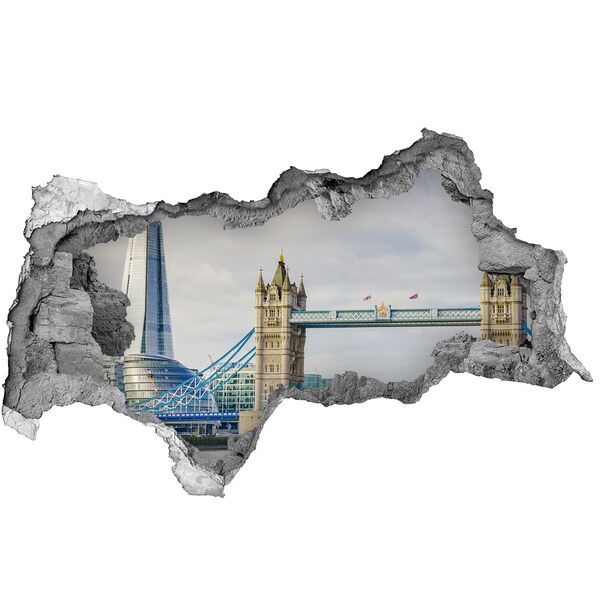 Zelfklevende 3D wandsticker illusie De Tower of London gezien door een gat in de muur.