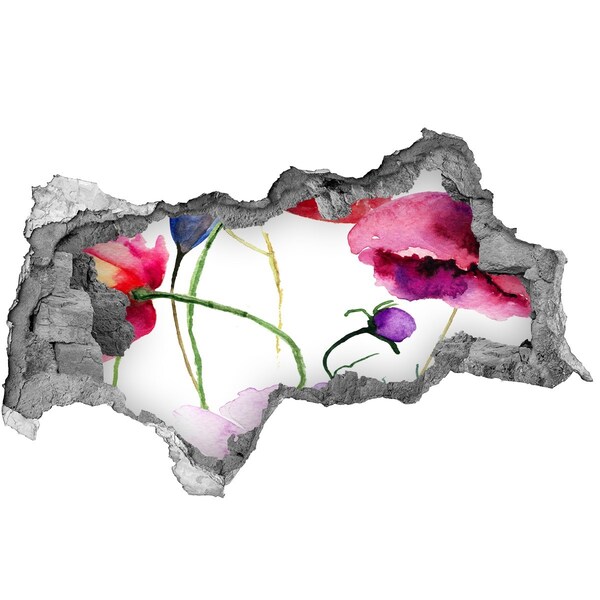 Zelfklevende 3D wandsticker illusie Bloemenlandschap door een gat in de muur