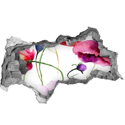 Zelfklevende 3D wandsticker illusie Bloemenlandschap door een gat in de muur