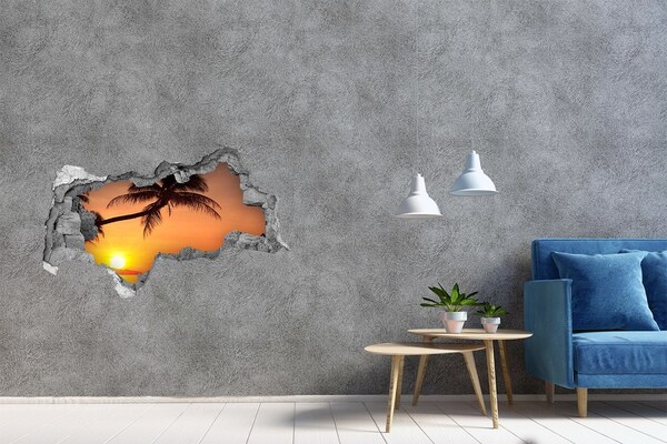 3D muursticker gescheurde muur Zonsondergang op een tropisch strand