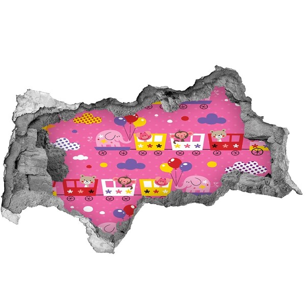 3D muursticker gescheurde muur Kleurrijke trein met ballonnen