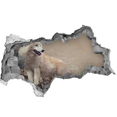 3D muursticker gescheurde muur Wolf in een berglandschap