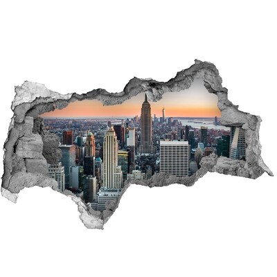 3D muursticker gescheurde muur New York bij zonsondergang