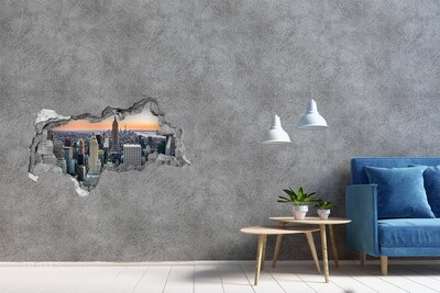 3D muursticker gescheurde muur New York bij zonsondergang