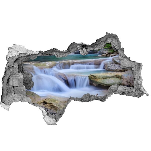 Wandsticker 3D doorkijk Waterval tussen de rotsen