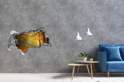 3D sticker gat in stenen muur Gouden herfst in het bos