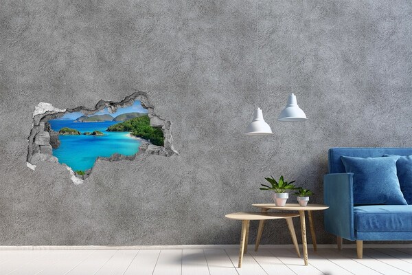3D muursticker gescheurde muur Tropische baai met turquoise water