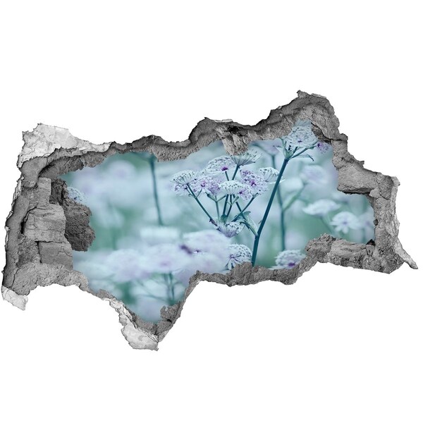 3D sticker gat in stenen muur Bloemen tussen de ingestorte muur