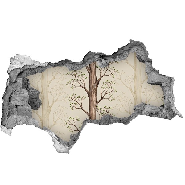 Wandsticker 3D doorkijk Kapotte muur met een boom
