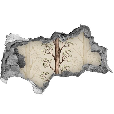 Wandsticker 3D doorkijk Kapotte muur met een boom