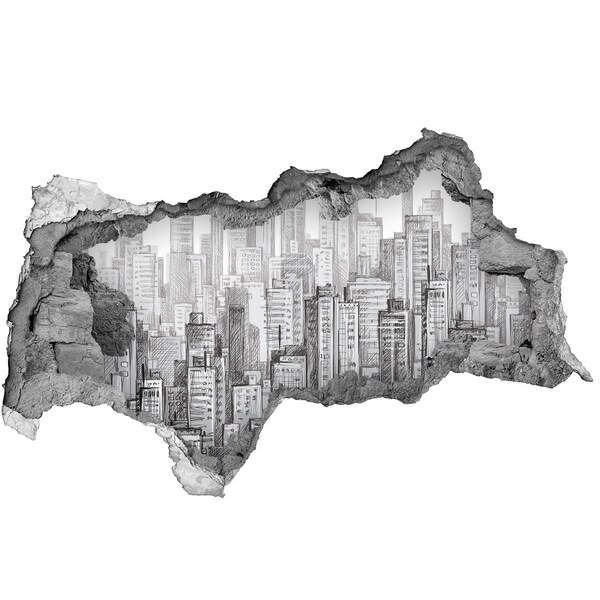 3D sticker gat in stenen muur De stad achter de muur