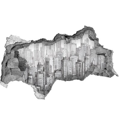 3D sticker gat in stenen muur De stad achter de muur