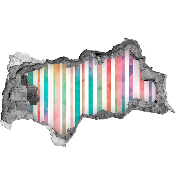 Wandsticker 3D doorkijk Kleurrijke geometrie achter het gat in de muur