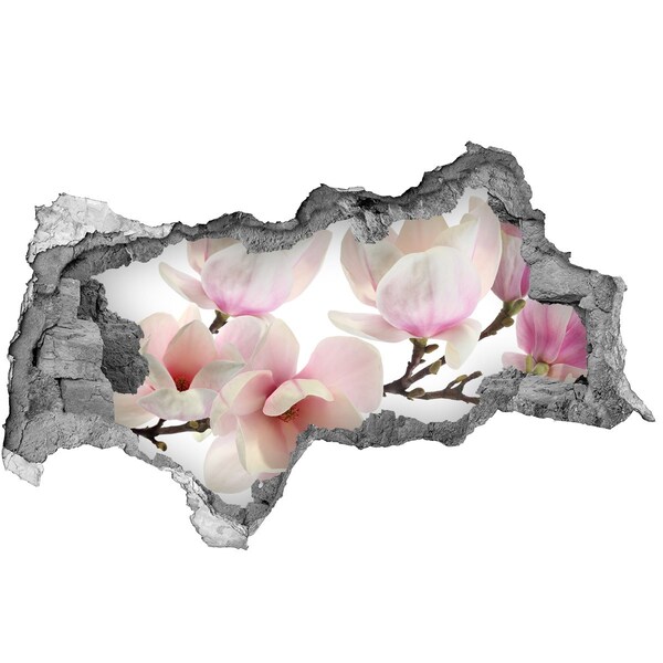 3D sticker gat in stenen muur Magnoliabloemen door een gat in de muur