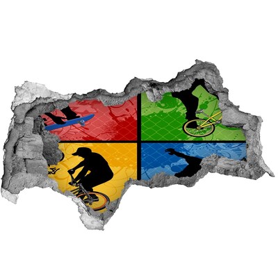 Zelfklevende 3D wandsticker illusie Skateboarden in actie