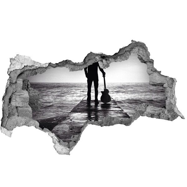 Wandsticker 3D doorkijk Muzikant op de pier