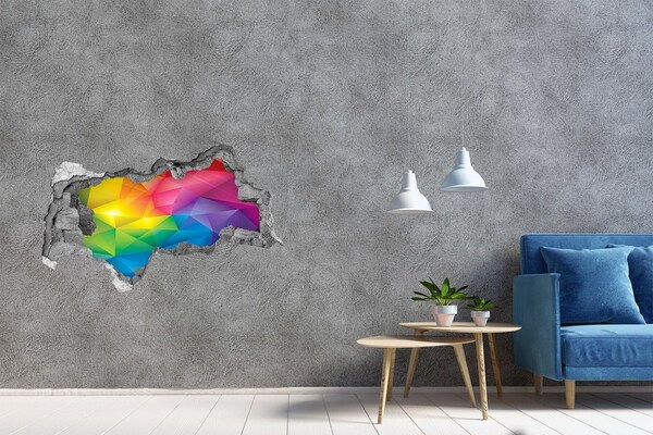 3D sticker gat in stenen muur Een kleurrijke regenboog in de muur