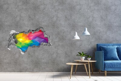3D sticker gat in stenen muur Een kleurrijke regenboog in de muur