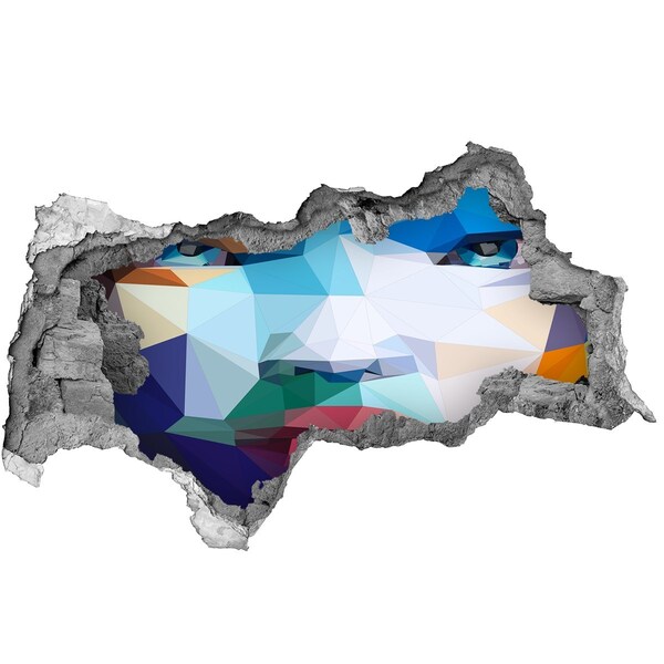 3D sticker gat in stenen muur Een landschap in de kleuren van de geometrie.