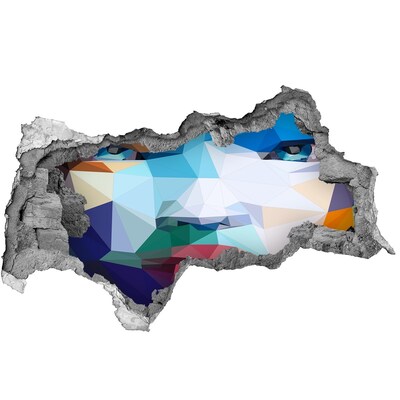 3D sticker gat in stenen muur Een landschap in de kleuren van de geometrie.