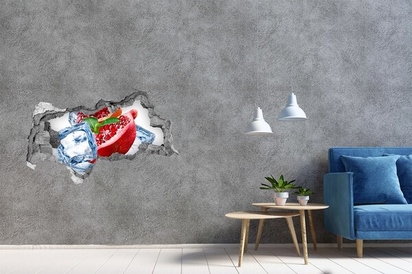 3D sticker gat in stenen muur Sappig granaatappelvruchtgat