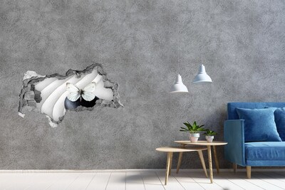 3D muursticker gescheurde muur Een vlinder op een steen in een zen-omgeving.