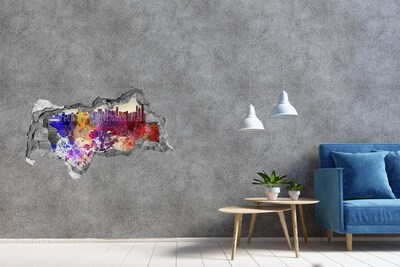 Wandsticker 3D doorkijk Stadsgezicht in een kleurrijk gat