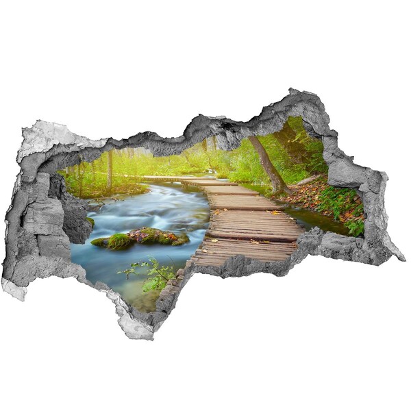 Zelfklevende 3D wandsticker illusie Bospad langs de rivier