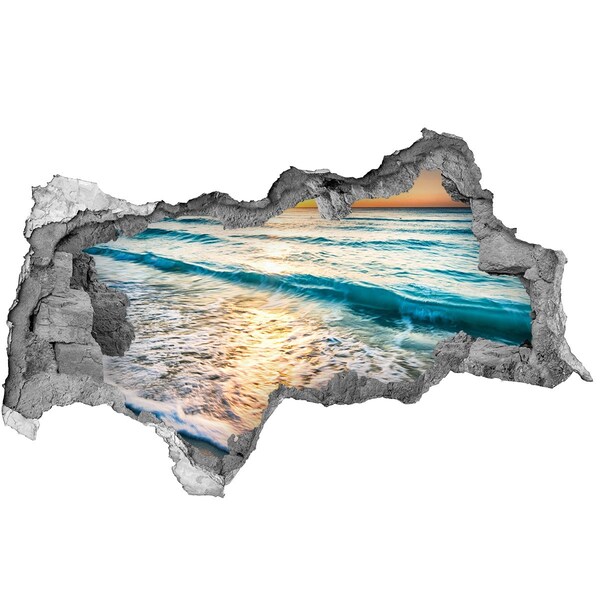 3D sticker gat in stenen muur Zonsondergang boven de zee