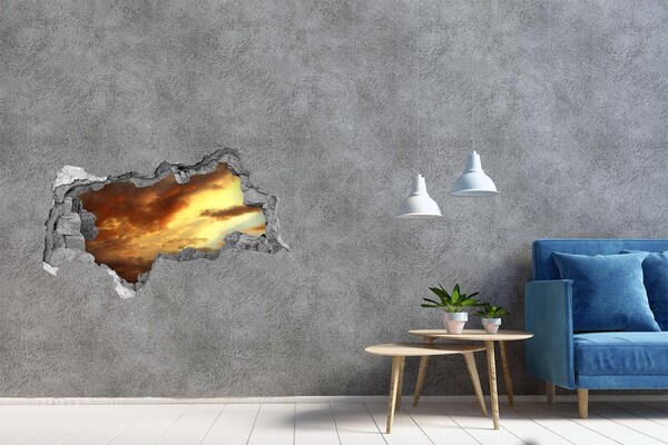 3D sticker gat in stenen muur Zonsondergang door een gat in de muur