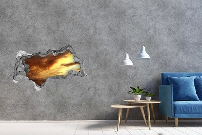 3D sticker gat in stenen muur Zonsondergang door een gat in de muur