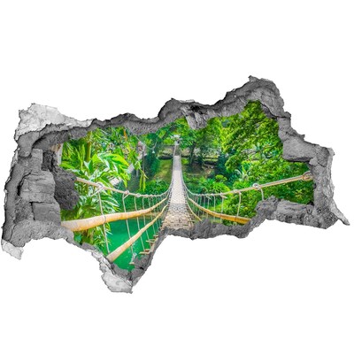3D muursticker gescheurde muur Brug in de jungle